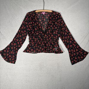 Mi Ami Francescas Top‎ Size L Babydoll Rose Sheer Whimsigoth Dark Fairy Witchy